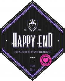 EST. 2012 Happy End Schwarzer Johannisbeerlikör Ein Qualitätsprodukt aus dem Schwarzwald 15% vol 0,7 le