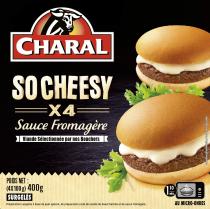 CHARAL SO CHEESY x 4 Sauce Fromagère Viande Sélectionnée par nos Bouchers POIDS NET (4x100g) 400g SURGELÉS Préparation surgelée à base de pain spécial, de préparation cuite de viande de boeuf hachée et de sauce fromagère. 10 min. AU MICRO-ONDES Sugge