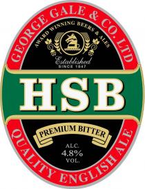 GEORGE GALE & CO. LTD AWARD WINNING BEERS & ALES ESTABLISHED SINCE 1847 HSB PREMIUM BITTER ALC. 4.8% VOL. QUALITY ENGLISH ALE