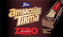 AMBROSIAS TIRMA ZERO 0% AZÚCARES AÑADIDOS 0% ADDED SUGAR cubiertas con chocolate covered with chocolate 70% cacao