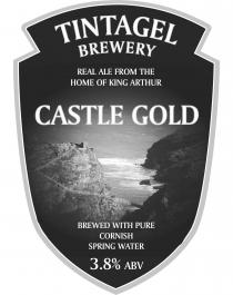 TINTAGEL BREWERY REAL ALE FROM THE HOME OF KING ARTHUR CASTLE GOLD BREWED WITH PURE CORNISH SPRING WATER