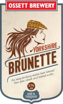 OSSETT BREWERY YORKSHIRE BRUNETTE AN EASY-DRINKING SESSION BEER BREWED FROM PALE, WHEAT AND ROASTED MALTS 3.7% ABV MADE IN YORKSHIRE