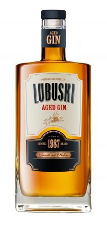 AGED GIN PREMIUM GIN DISTILLED LUBUSKI AGED GIN SINCE 1987 LUBUSKI BRAND Smooth and Mellow