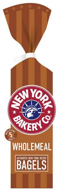 NEW YORK BAKERY CO WHOLEMEAL AUTHENTIC NEW YORK RECIPE BAGELS 5 WHOLESOME BAGELS