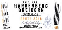 SEIT 1700 HARDENBERG DREIKORN KORN-BLEND AUS DREI FEINDESTILLATEN ERNTE 2018 ANGEBAUT, GEERNTET & GEBRANNT VON DER HARDENBERGER DISTILLERY