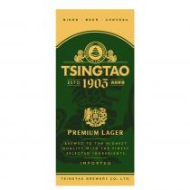 TSINGTAO ESTD 1903 青島啤酒 PREMIUM LAGER BREWED TO THE HIGHEST QUALITY WITH THE FINEST SELECTED INGREDIENTS IMPORTED TSINGTAO BREWERY CO., LTD.
