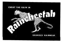 Cheat the rain in Raincheetah Branded Rainwear.