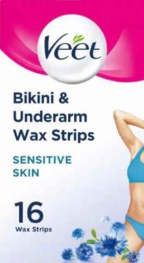 VEET Bikini & Underarm Wax Strips SENSITIVE SKIN 16 Wax Strips