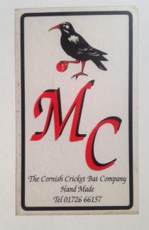 MC The Cornish Cricket Bat Company Hand Made Tel 0172666157