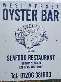 WEST MERSEA OYSTER BAR EST. 2005 SEAFOOD RESTAURANT QUALITY SEAFOOD EAT IN OR TAKE AWAY TEL: 01206 381600