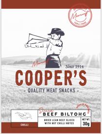 Moorcroft Cooper’s Quality Meat Snacks since 1914, Chilli Sliced Beef Biltong, High in protein, Dried Lean Beef Slices with Hot Chilli Notes, Net WT 30g