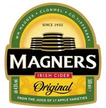 CLONMEL WM MAGNER SINCE 1935 CO. TIPPERARY MAGNERS IRISH CIDER 568 ML ℮ ALC 4.5% VOL. ORIGINAL FROM THE JUICE OF 17 APPLE VARIETIES