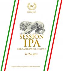 BZ BEERZERO SESSION IPA BIRRA ARTIGIANALE ITALIANA 4.6% ABV O.G SUGAR O.G CARBS 0.G FAT O.G PROTEIN 0.4 91 (KCAL) 380 (KJ) 4.6% ABV