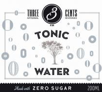 3 THREE CENTS ARTISANAL BEVERAGES TONIC WATER MADE WITH ZERO SUGAR EST.2014