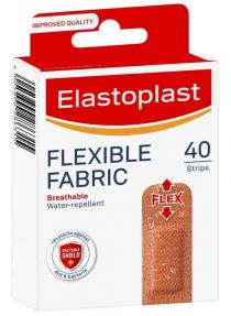 IMPROVED QUALITY ELASTOPLAST FLEXIBLE 40 FABRIC STRIPS BREATHABLE WATER-REPELLENT FLEX *PROTECTS AGAINST BACTERIA SHIELD DIRT & BACTERIA