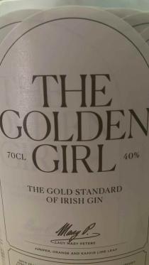 THE GOLDEN GIRL 70CL 40% THE GOLD STANDARD OF IRISH GIN Mary P LADY MARY PETERS JUNIPER, ORANGE AND KAFFIR LIME LEAF