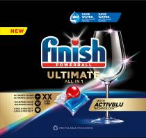 NEW FINISH POWERBALL ULTIMATE ALL IN 1 SAVE WATER NO PRE-RINSE NEEDED SAVE WATER NO PRE-RINSE NEEDED ULTIMATE CLEAN* ULTIMATE CLEAN* DIAMOND SHINE DIAMOND SHINE CARE & PROTECT CARE & PROTECT XX TABS TABS WITH ACTIVBLU TECHNOLOGY RECYCLABLE PACKAGING