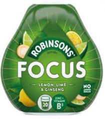 ROBINSONS FOCUS LEMON, LIME & GINSENG NO ADDED SUGAR 20 ZINC + VITAMIN B3