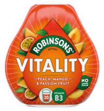 ROBINSONS VITALITY PEACH, MANGO & PASSION FRUIT NO ADDED SUGAR 20 VITAMIN B3