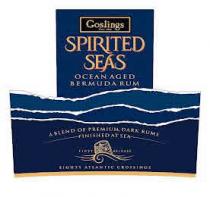 GOSLINGS SPIRITED SEAS OCEAN AGED BERMUDA RUM A BLEND OF PREMIUM DARK RUMS FINISHED AT SEA FIRST RELEASE EIGHTY ATLANIC CROSSINGS