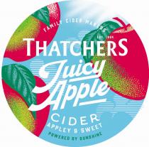 FAMILY CIDER MAKERS EST. 1904 THATCHERS JUICY APPLE CIDER APPLEY & SWEET POWERED BY SUNSHINE