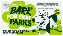 FIELDS IN TRUST EST. 1925 TAKE A 4-LEGGED STAND AND BARK FOR OUR PARKS.