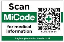 SCAN MICODE FOR MEDICAL INFORMATION MC03785654 REGISTER YOUR CARD AT MICODE.CO.UK