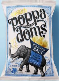 HOWDAH POPPADOMS POPPADOM MINIS LIGHT 'N' DELISH HIMALAYAN SALT TURN HUNGER INTO HOPE EACH PACK SOLD FEEDS A CHILD IN NEED VEGAN 97KCAL PER SERVE 2042 KJ/486KCAL PER 100G