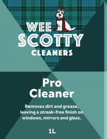 WEE SCOTTY CLEANERS PRO CLEANER REMOVES DIRT AND GREASE, LEAVING A STREAK-FREE FINISH ON WINDOWS, MIRRORS AND GLASS. 1L