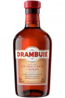 DRAMBUIE SINCE 1745 THE ISLE OF SKYE LIQUEUR A UNIQUE BLEND OF AGED SCOTCH WHISKY HEATHER HONEY HERBS & SPICES PRODUCED & BOTTLED IN MAINLAND SCOTLAND