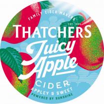 FAMILY CIDER MAKERS EST. 1904 THATCHERS JUICY APPLE CIDER APPLEY & SWEET POWERED BY SUNSHINE