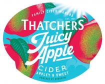 FAMILY CIDER MAKERS EST. 1904 THATCHERS JUICY APPLE CIDER APPLEY & SWEET POWERED BY SUNSHINE