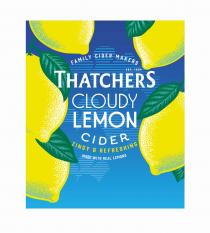 FAMILY CIDER MAKERS THATCHERS EST. 1904 CLOUDY LEMON CIDER ZINGY & REFRESHING MADE WITH REAL LEMONS