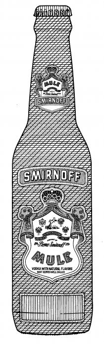 MULE SMIRNOFF SMIRNOFF PURVEYORS TO THE IMPERIAL RUSSIAN COURT 1886 1917 PRODUCT OF PIERRE SMIRNOFF MULE VODKA WITH NATURAL FLAVOURS BEST SERVES WELL CHILLED