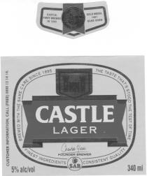 CASTLE LAGER BREWED WITH THE SAME CARE SINCE 1895 THE TASTE THAT'S STOOD THE TEST OF TIME