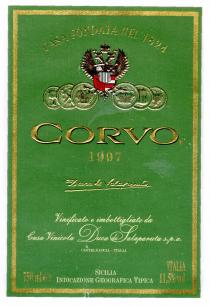 CORVO 1997 Duca di Salaparuta CASA FONDATA NEL 1824 Vinificato e imbottigliato da Casa Vinicola Duca di Salaparuta s.p.a. CASTELDACCIA - ITALIA SICILIA INDICAZIONE GEOGRAFICA TIPICA 750 ml e 11,5% vol.