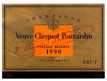 Veuve Clicquot Ponsardin VINTAGE RESERVE 1990 CHAMPAGNE FONDEE EN 1772 REIMS FRANCE BRUT ELABORE PAR VEUVE CLICQUOT PONSARDIN REIMS FRANCE NM157-001 PRODUIT DE FRANCE PRODUCE OF FRANCE