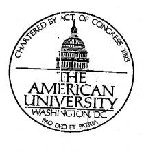 THE AMERICAN UNIVERSITY WASHINGTON DC CHARTERED BY ACT OF CONGRESS .1893 PRO DEO ET PATRIA