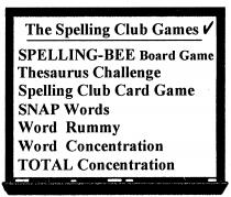 The Spelling Club Games SPELLING-BEE Board Game Thesaurus Challenge Spelling Club Card Game SNAP Words Word Rummy Word Concentration TOTAL Concentration