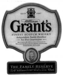 GLENFIDDICH STAND FAST ESTD 1887 William Grant's FINEST SCOTCH WHISKY Independent Family Distillers For Five Generations MATURED, BLENDED AND BOTTLED BY WILLIAM GRANT & SONS LIMITED, DUFFTOWN, BANFFSHIRE, SCOTLAND WILLIAM GRANT FOUNDER OF BALVENIE & GLENF