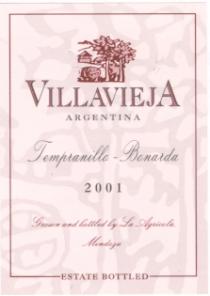 VILLAVIEJA ARGENTINA Tempranillo-Bonarda 2001 Grown and bottled by La Agricola, Mendoza ESTATE BOTTLED