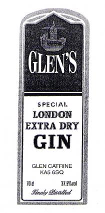 GLEN'S SPECIAL LONDON EXTRA DRY GIN GLEN CATRINE KA5 6SQ 70 cl 37.5%vol Finely Distilled