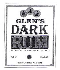 GLEN'S DARK RUM PRODUCE OF THE WEST INDIES 70cl 37.5% vol GLEN CATRINE KA5 6SQ 00722