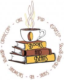 BOOKS AND BEANS SOUP - ESPRESSO - 2ND HAND BOOKS - SALADS - TEA - SANDWICHES - ARTWORK - CAPPUCCINO - CAKE