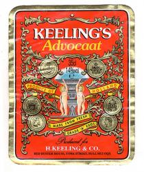 KEELING'S Advocaat PRODUCE OF HOLLAND MADE FROM FRESH GRADE 'A' EGGS Produced for H.KEELING & CO. RED DUSTER HOUSE, YORK STREET, HULL HU2 OQX