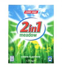 KWIK SAVE 2in1 meadow 10 CUPS UP TO 15 WASHES cleans & softens 1.15 kg e