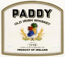 PADDY OLD IRISH WHISKEY ESTABLISHED 1779 CORK DISTILLERIES CO. PRODUCT OF IRELAND