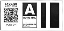 £100.00 ABCD 1234 POST BY A ROYAL MAIL POSTAGE PAID GB Par Avion