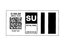 £100.00 ABCD 1234 POST BY SU ROYAL MAIL POSTAGE PAID GB