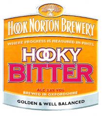 HOOKY BITTER HOOK NORTON BREWERY WHERE PROGRESS IS MEASURED IN PINTS ALC 3.6% VOL BREWED IN OXFORDSHIRE GOLDEN & WELL BALANCED